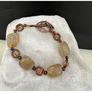 Vintage Beaded Boho Bracelet Leaf 7.5"